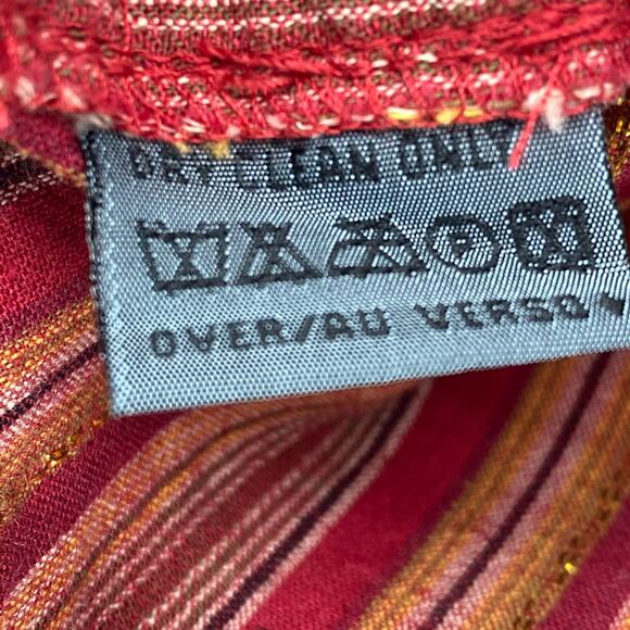 LIZWEAR Shirt S Striped Mandarin Collar Button Up Long Sleeve Red Gold Vtg - Picture 9 of 11